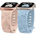 Girovo 2 Packs Cartoon Engraved Band Compatible with Apple Watch Band 38mm 40mm 41mm 42mm 44mm 45mm 46mm 49mm Women, Cute Designer Soft Silicone Strap for iWatch 10/9/8/7/6/5/4/3/2/1/SE/Ultra/Ultra2