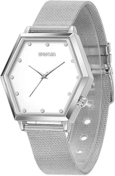 Fashion Watches for Women Silver,Elegant Stainless Steel Mesh Strap Big