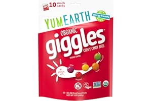 YumEarth Organic Giggles Chewy Candy - Allergy Friendly (Top 9 Free), No Artificial Dyes, Non GMO, Gluten Free, Vegan - Individually Wrapped Fruity Snack Packs - 0.5 Ounce (Pack of 10)