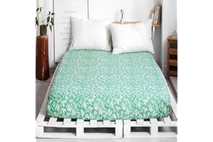 MIXINNI Garden Style Ultra Soft Green and White Leaves Floral Girl Bed Sheet 15" Deep Pocket Queen/Full Size-(Only 1 Leaf Fitted Sheet)