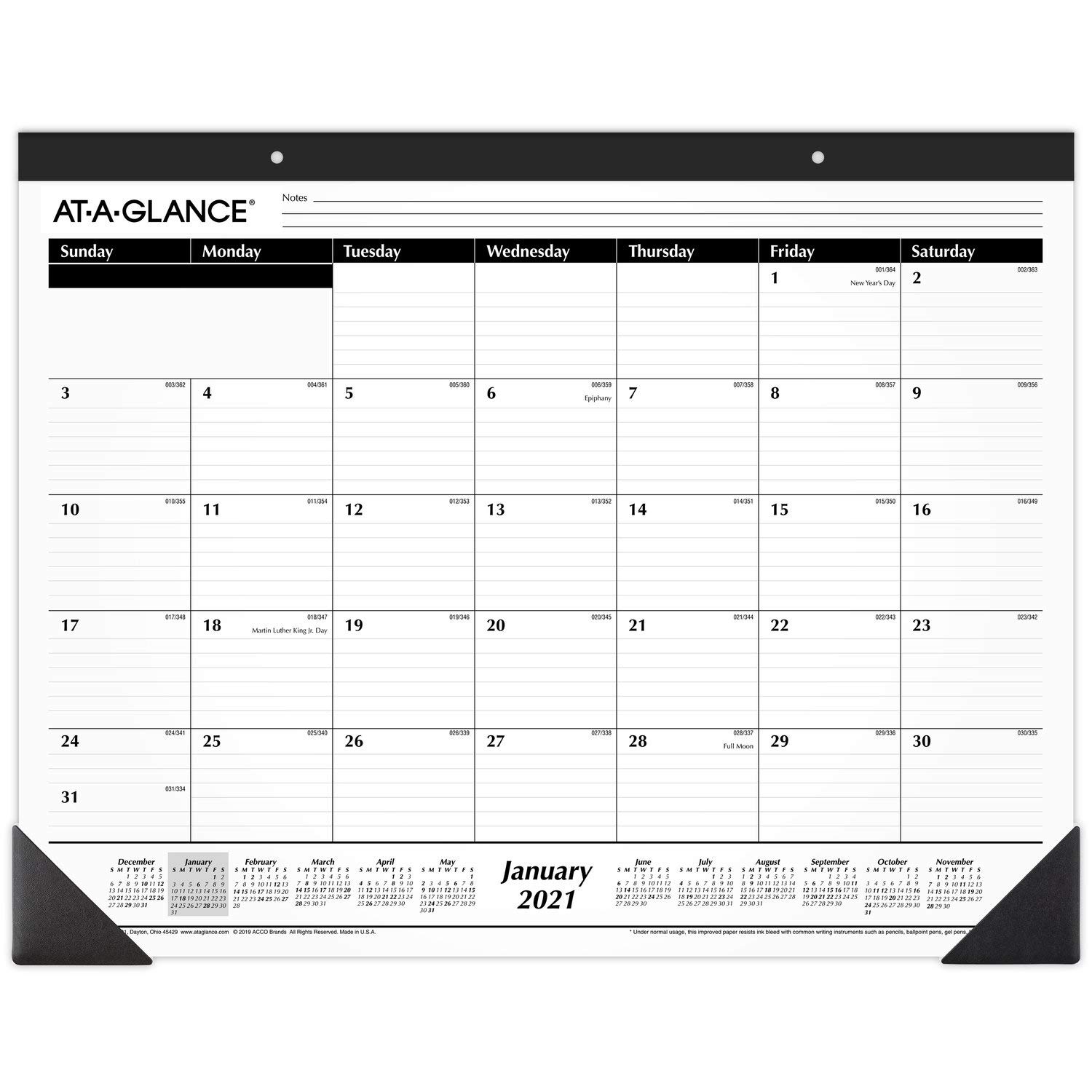 2021 Desk Calendar by ATAGLANCE, Monthly Desk Pad, 213/4" x 17", Standard, Ruled Blocks
