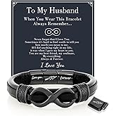 Officentra Gifts for Men Mens Leather Bracelet Engraved with Love You Forever Adjustable Gifts for Him Boyfriend, Husband, Son Premium Box for Birthday, Anniversary, Holiday