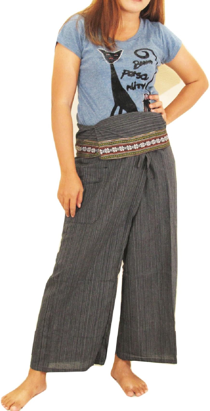 Flower Thai Fisherman Pants Yoga Trousers FREE SIZE Plus Size Cotton