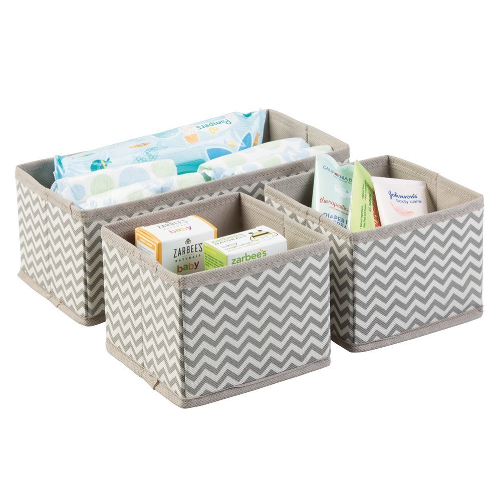 mDesign Fabric Storage Boxes in Set of 3 - Fabric Box in Two Sizes for Laundry, Nappies, Cloths, Accessories etc. - Flexible Storage Box for Cupboard or Drawer - Taupe