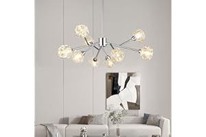 Weesalife Sputnik Chandeliers for Dining Room Light Fixture Over Table, Modern Crystal Chandeliers, 9 Lights Chrome Lighting Fixtures for Living Room Bedroom Kitchen Island Bar