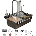FVVJVV Dual Waterfall Kitchen Sink Modern Kitchen Sink Single Bowl Digital Smart Sink with Soap Dispenser Stainless Steel Sink with Pull-Out Faucet Workstation Sink with Honeycomb(29.5x18.1in)