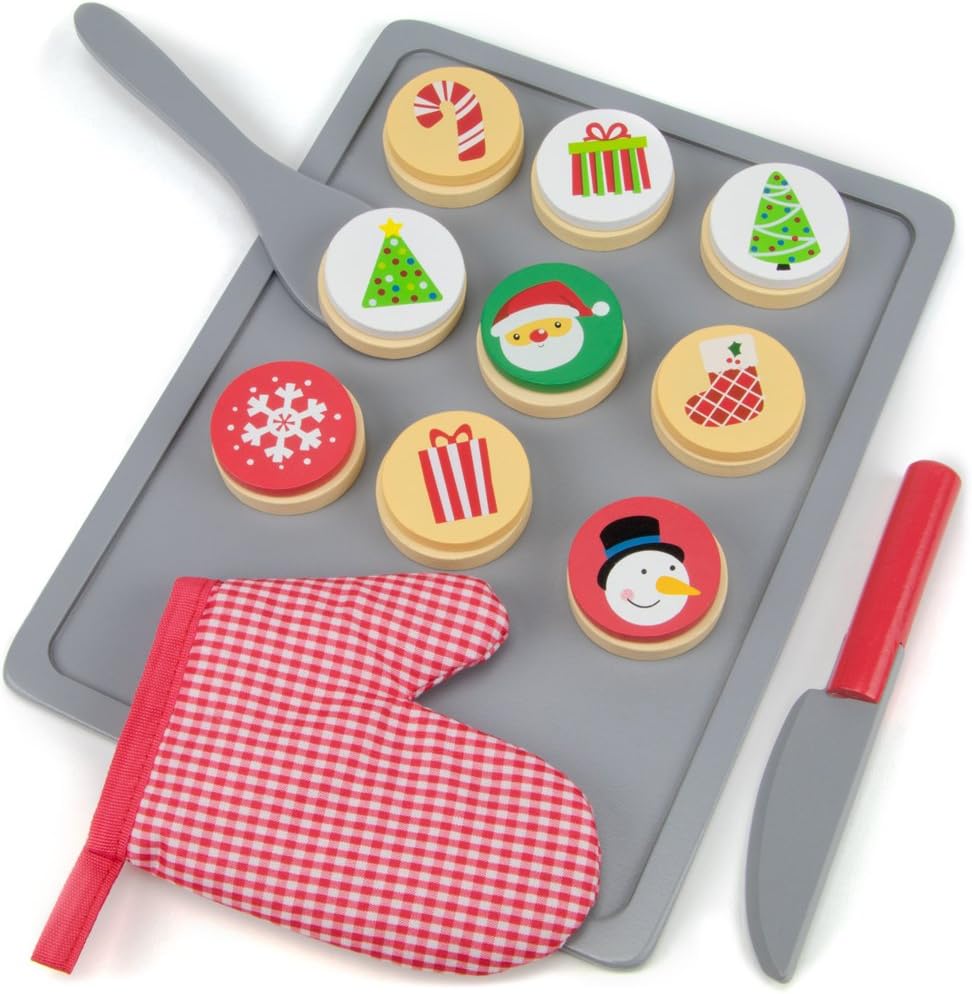 Imagination Generation Wood Eats! Cookies for Santa Christmas Baking Playset with 9 Cookies, 9 Icing Designs, 3 Prep Tools and Baking Tray (22 pcs)