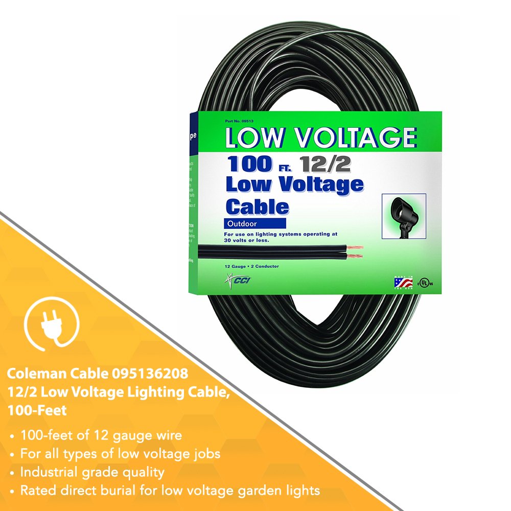 Coleman Cable Low Voltage Outdoor Lighting Cable (100 Ft, 12/2 gauge,  Black) - Led Household Light Bulbs - Amazon.com