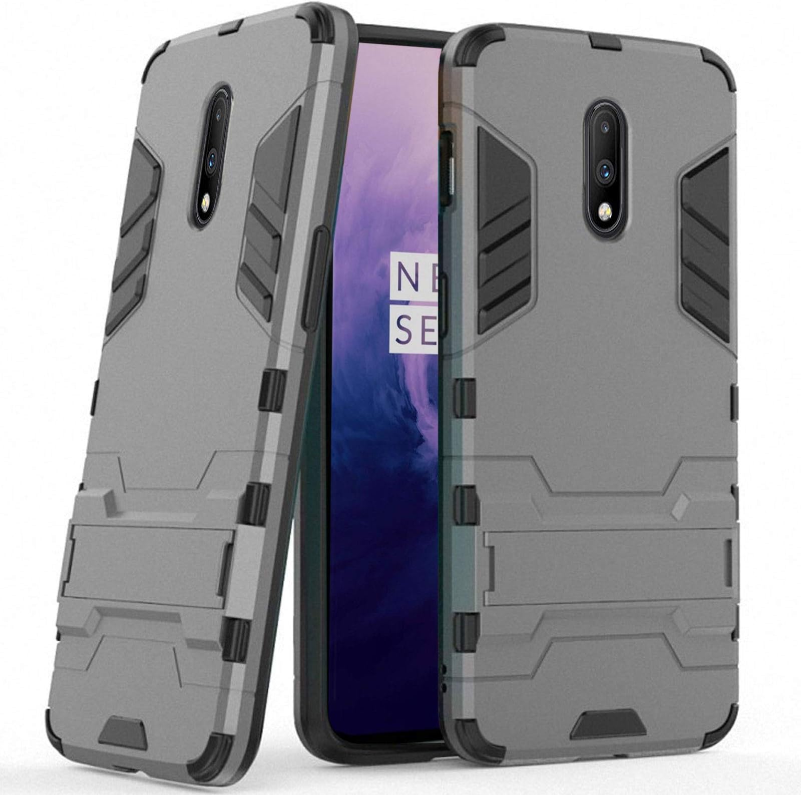 TecKraft Hard Case Kickstand Back Cover for One Plus 6T / OnePlus 6T (Armor Grey)