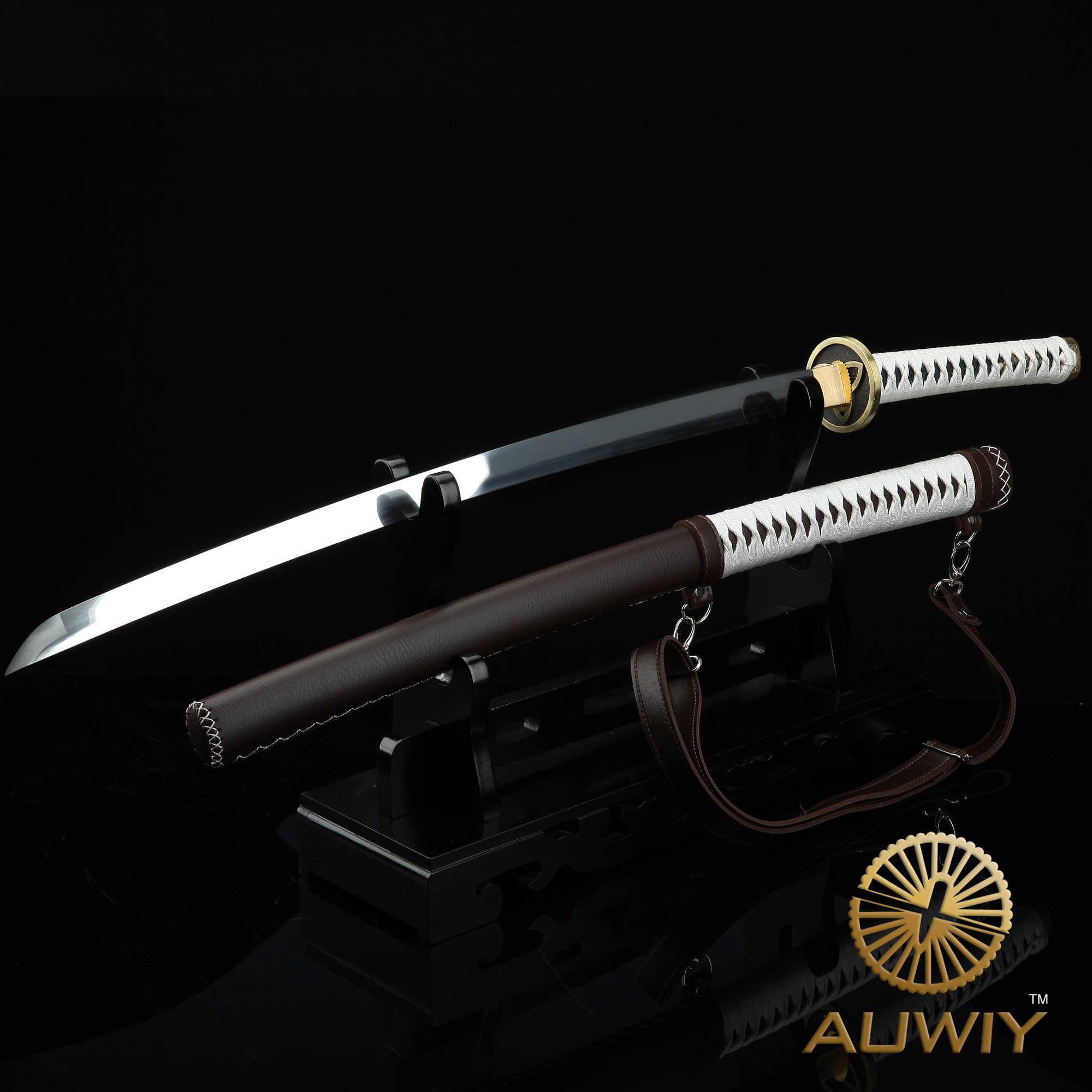 Michonne Katana Sword, Walking Dead Samurai Sword with Wooden and Polyurethane Scabbard Fully Handmade Japanese Katana Sword 1060 High Carbon Steel (Brown Leatherette)