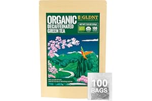 GLDNT Organic Decaf Green Tea Bags, Organic Green Tea Decaffeinated, Smooth Flavor, Super Antioxidant, Iced & Hot Tea, 100 Count