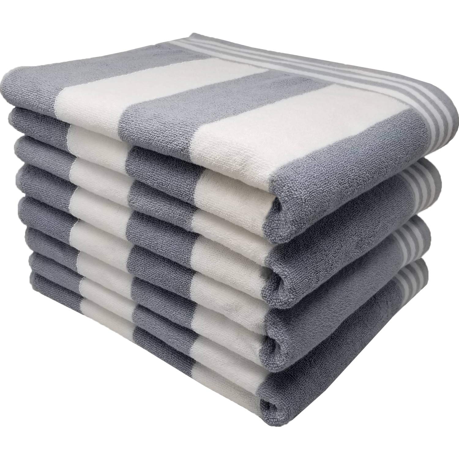 Photo 1 of 100 Percent Ringspun Combed Cotton Beach/Pool Towel Set. Slate Gray/White 4 Piece Cabana Stripe (X-Large 30x65 450 GSM)