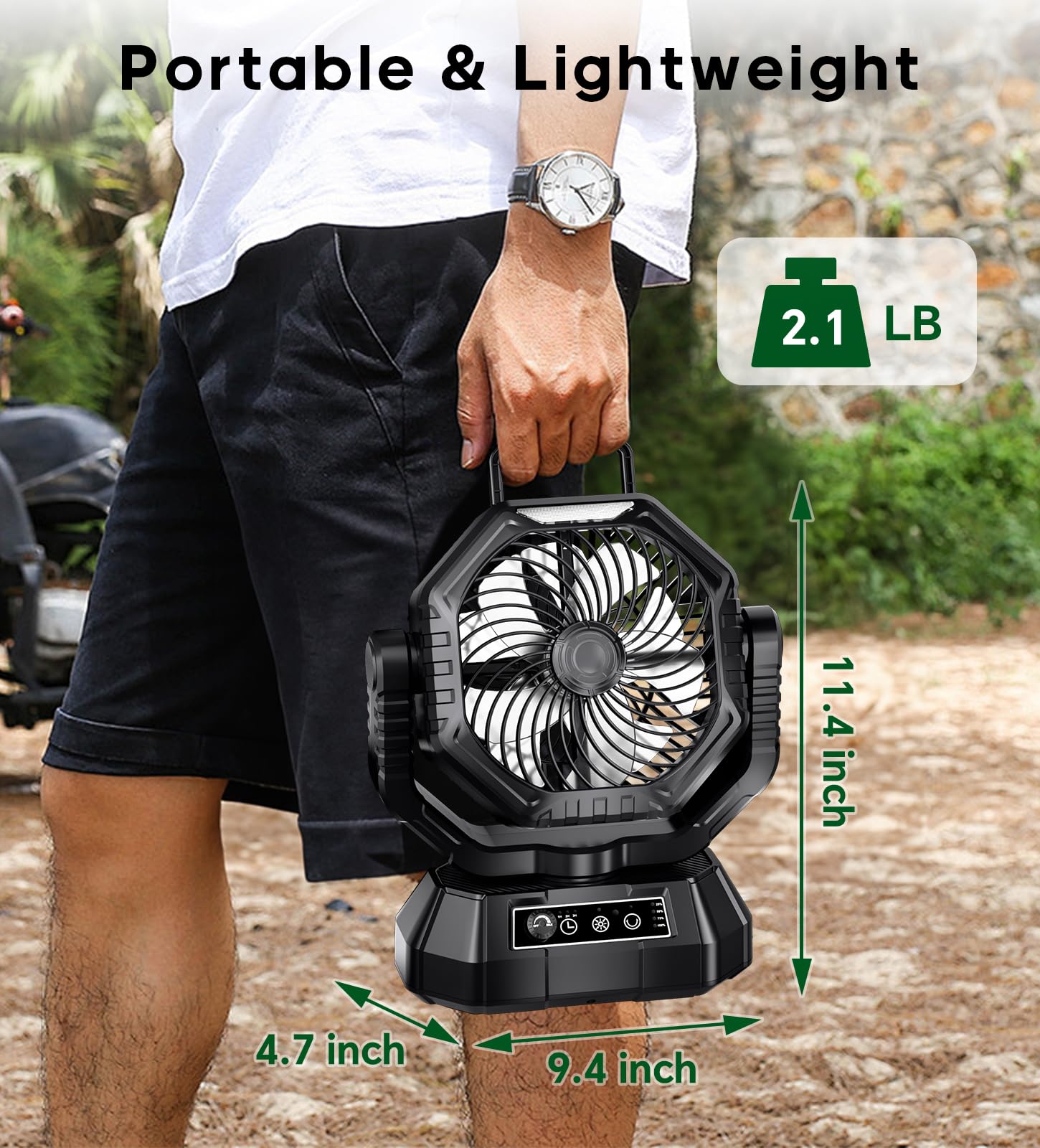 HAWANA Portable Fan Rechargeable，20000mAh Camping Fan with 360° Airflow, Battery Powered Ventilador Recargable with Stepless Wind Speeds, 3 Timing, Hanging Hook for Camping, Tents, BBQ, Fishing-Black