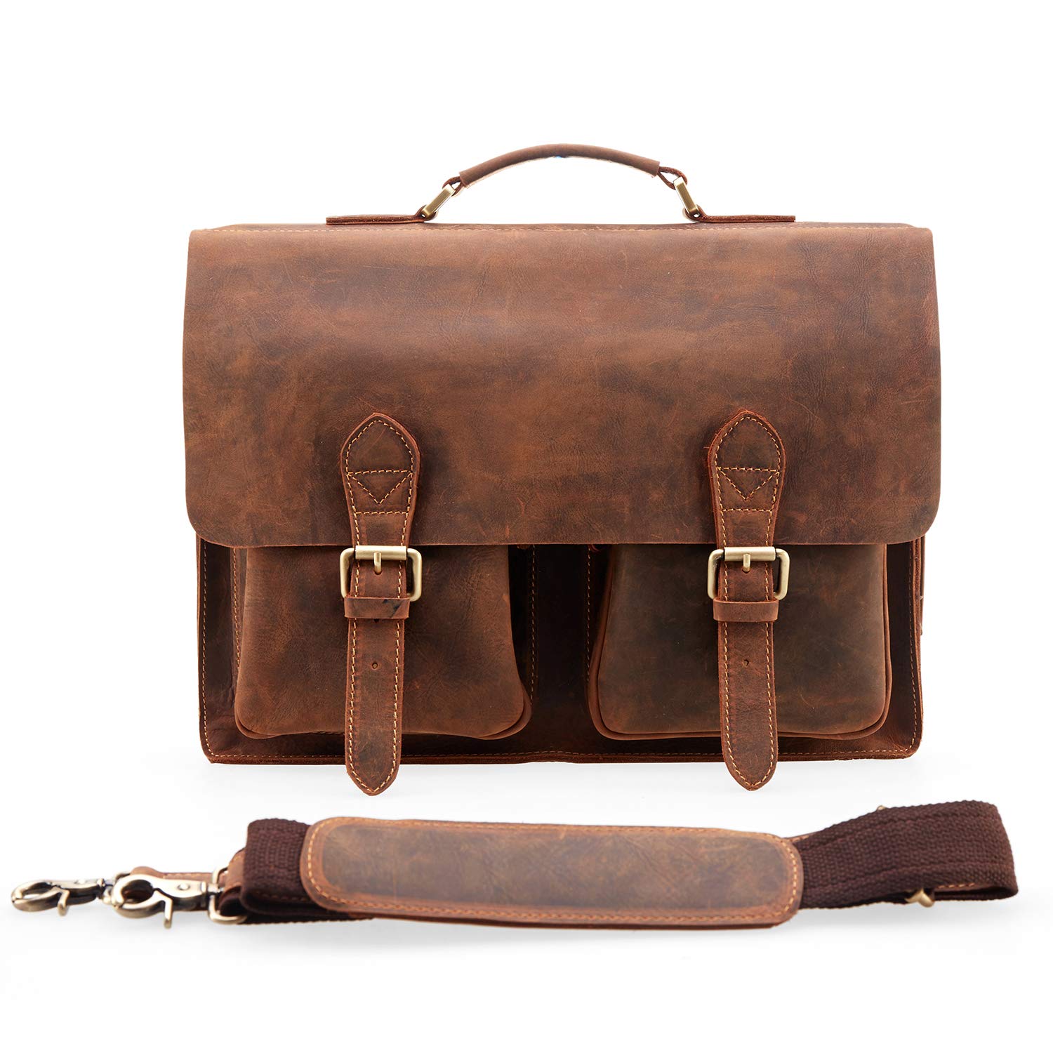 Kattee Handmade Genuine Leather Satchel Bag 15.6” Laptop Briefcase