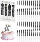 URAQT 24 Pcs Twisty Birthday Candles with Stands Black Metallic Long Candle