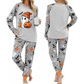 CHRANFSN Halloween Pajamas Women Cute Ghost Pumpkin 2 Piece Pajama Sets Fall Soft Long Sleeve Pjs