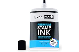 ExcelMark Stamp Ink – Ink Refill for Stamp Pads & Self-Inking Stamps - No Mess Precision Tip - Easy Re-Inking - Perfect for Crisp, Clear Impressions - 2 oz. - Black Ink