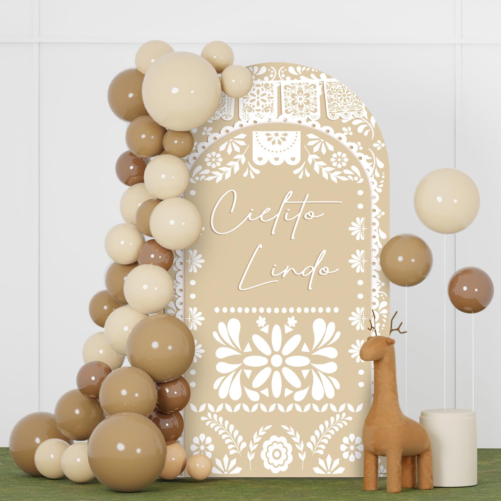 Photo 1 of AIBIIN 6ft Cielito Lindo Arch Backdrop Cover, Beige Mexican Talavera Floral Arch Covers for Cielito Lindo Baby Shower Wedding Birthday Bridal Shower, 2-Sided Round Top Chiara Mexican Themed Arch Decor