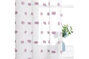 MYSKY HOME Lavender Pom Pom Curtains for Kids Room Semi Sheer Curtains for Bedroom 63 Inch Length Long Curtains for Nursery Girls Room 2 Panels Rod Pocket Farmhouse Small Window Drapes 52 x 63 inch