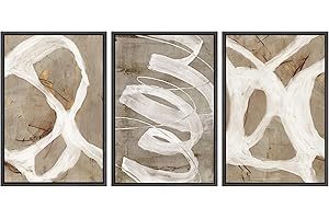 SIGNWIN Framed Canvas Print Wall Art Set White Brown Pastel Paint Strokes Shapes Abstract Illustrations Modern Art Decorative Nordic Chic for Living Room, Bedroom, Office - 24"x36"x3 Black