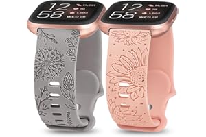 Minyee 2 Packs Floral Engraved Band Compatible with Fitbit Versa 2/Fitbit Versa/Versa Lite Bands Women, Cute Soft Silicone Sunflower Dandelion Sport Designer Fancy Summer Strap for Versa 2 Smart Watch