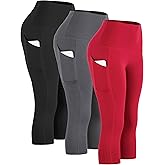 CADMUS Womens High Waist Workout Legging Capris for Yoga w Side Pockets