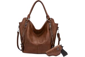 REALER Concealed Carry Hobo Purse for Women Faux Leather Crossbody Shoulder Bags Large Tote Bag with Detachable Holster