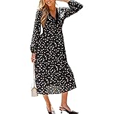 CUPSHE Women Fall Dresses for Women Tie Front Lace V Neck Long Sleeve Floral Smocked A Line Casual Mini Dress
