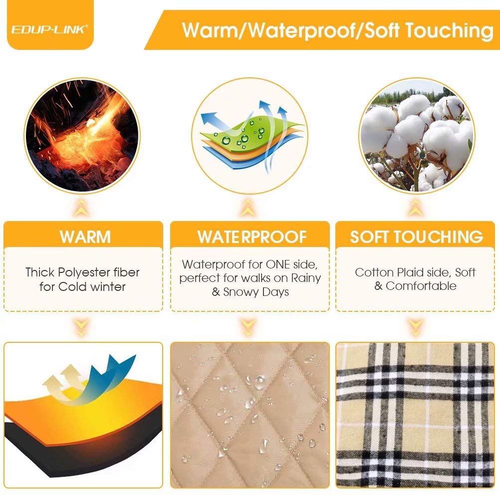 EDUPLINK Waterproof Windproof Dog Vest Winter Coat Warm Dog Apparel Cold Weather Dog Jacket Velcro Design S - XXL Better Fit for Small/Medium/Large Dogs Winter British Style Beige/Green/Red Plaid