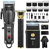 HIENA PRO Hair Clippers for Men Professional, Cordless Barber Clipper T-Blade Beard/Hair Trimmer Foil Shaver Full Barber Set, Electric Men's Hair Cutting Kit with 8 Guide Combs