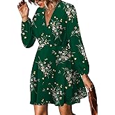 Women's Floral Dresses 2025 V Neck Long Sleeve Fall Dress