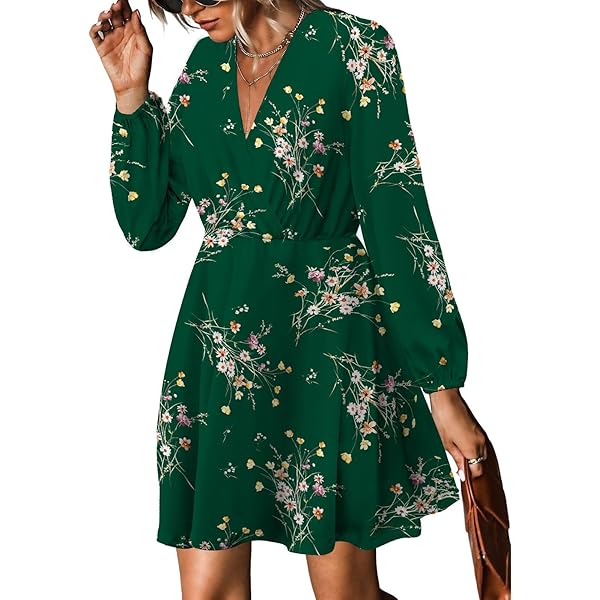 Floerns Vestido Bohemio De Manga Larga Con Volantes Y Cuello En V Para Mujer, Talla Grande, Estampado Floral, Azul Real