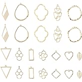 FASHEWELRY 48Pcs Alloy Open Back Bezel Pendants Light Gold Geometric Hollow Mold Pendants Pressed Flower Frame Charms for Resin Earrings Necklace Jewelry Making