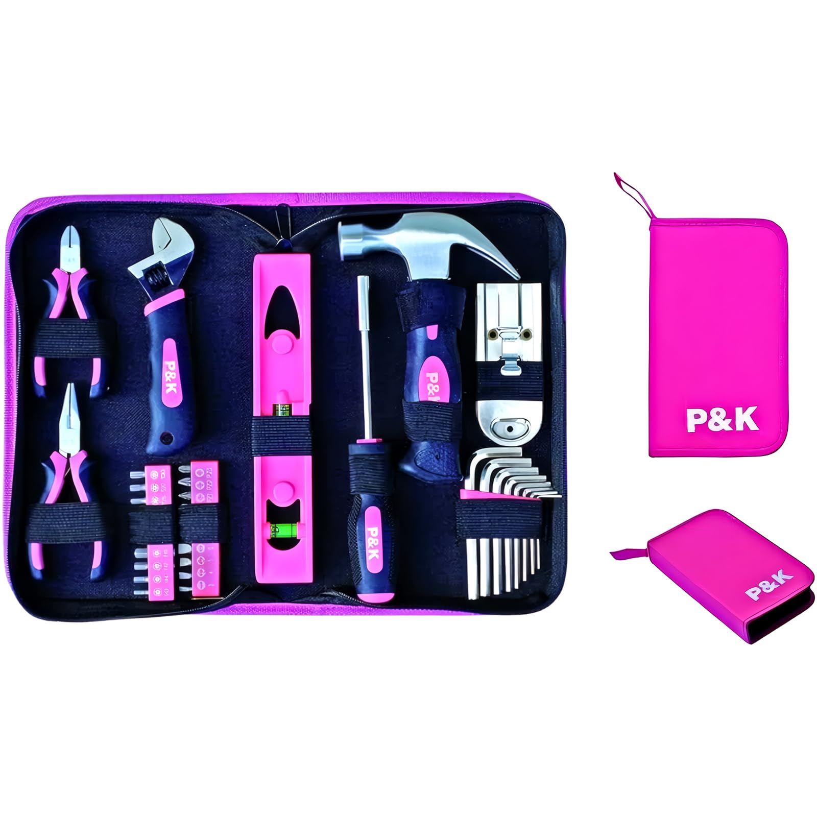 P & K 35 Piece Pink Tool Set - Stylish and Practical Set in Case for Household, Repairs and Everyday Use
