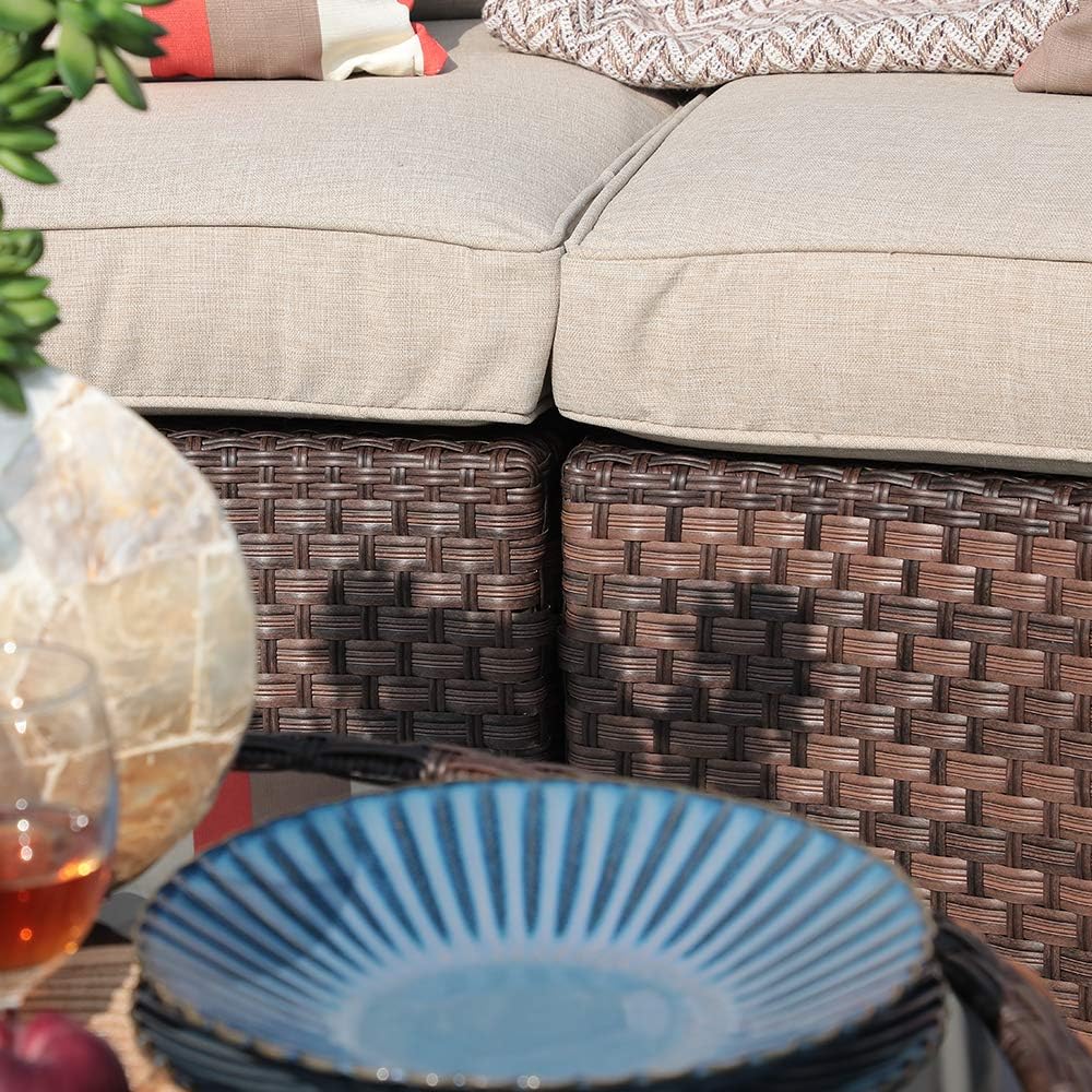 SUNSITT Outdoor 2-Piece Half-Moon Sectional Woven Sectional Set with Beige Cushions: Kitchen & Dining