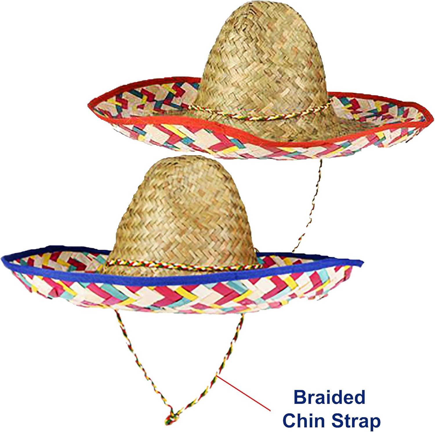 4 Sombrero Party Hats for Adults [4 Pack] With Chinstrap - for Fiesta Cinco De Mayo Party Supplies, Adult Mexican Serape Mariachi Costume Mexican Straw Sombrero Hat, Taco Tuesday, by 4E's Novelty: Clothing