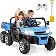 OLAKIDS 24V 2 Seater Ride on Dump Truck, 4WD 6x6 Battery Powered Kids UTV with Remote Control, 4 x 90w Engine, Electric Dump Bed, Spring Suspension, Ride on Toys for Big Kids (Azure)