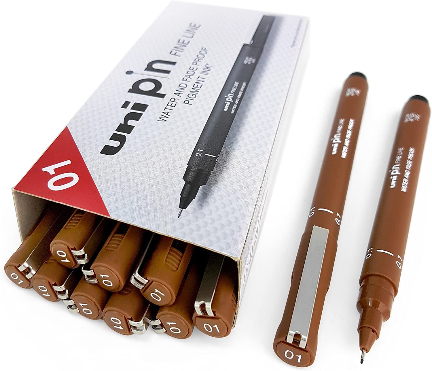 Uni Pin Fineliner Drawing Pen - Sepia Tone - 0.1mm - Box of 12