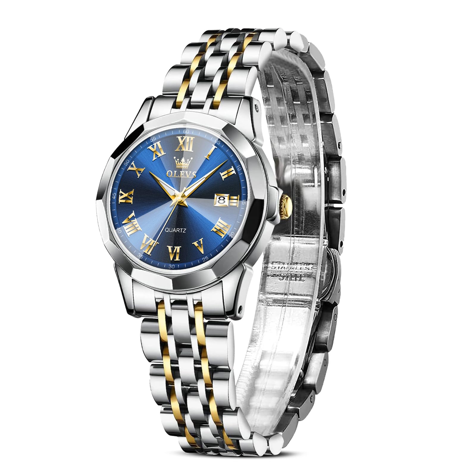 OLEVS Womens Watches Small Face Ladies Watches for Women with Day Date Diamond Silver Gold Two Tone Stainless Steel Waterproof Analog Reloj para Mujer Classic Fashion Dress Quartz Womens Wrist Watch