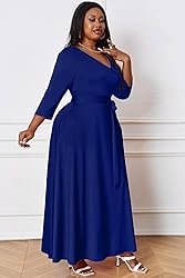 Runwind Plus Size Maxi Dress Sexy 3/4 Sleeve V Neck