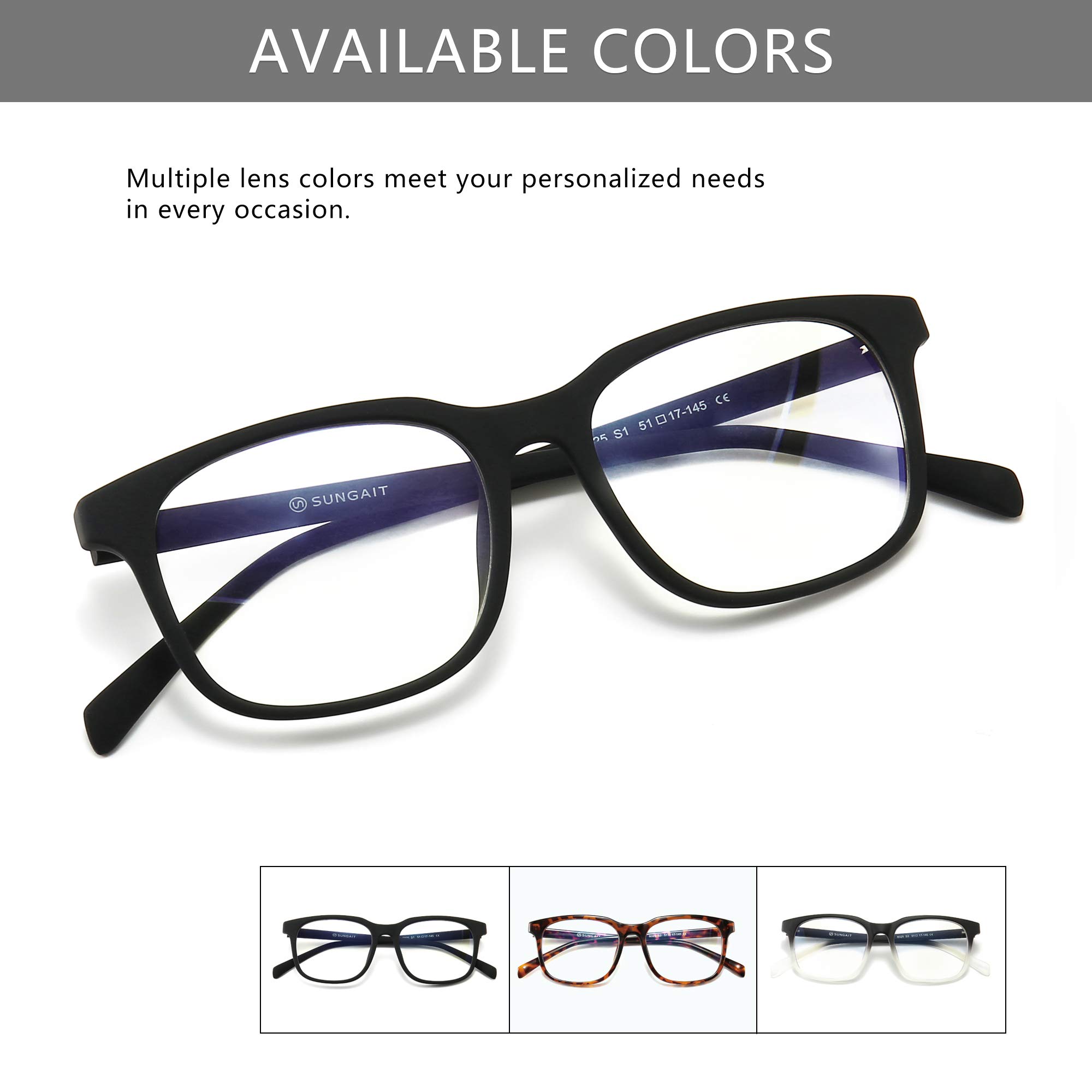 SUNGAIT Occhiali Anti Luce Blu per Gaming PC Mobile TV Riposanti con Filtro UV per Gli Occhi Unisex, Uomo, Donna Cornice Nero 6025