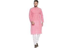 PAROKSH Men's Cotton Kurta Indian Kurta Classic Mandarin Collar Full Sleeves Side Split Ethnic Wear for Wedding