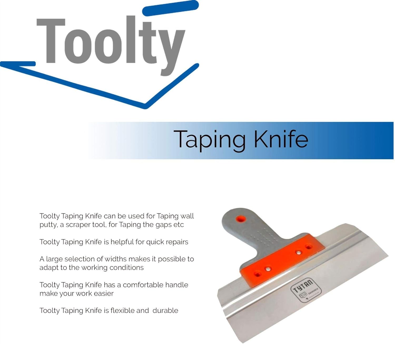 Toolty Stainless Steel Taping Knife, Flexible Wall Putty Knife, Drywall Scraper, Finishing Coat Spatula, 450mm (17.72") - Image 3