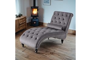 Linyuanwai Chaise Lounge Indoor,Velvet Upholstered Lounge Chair Button-Tufted Armless Chair with Pillow, for Bedroom Living Room Office Modern Backrest Leisure Recliner Sleep Sofa,Gray