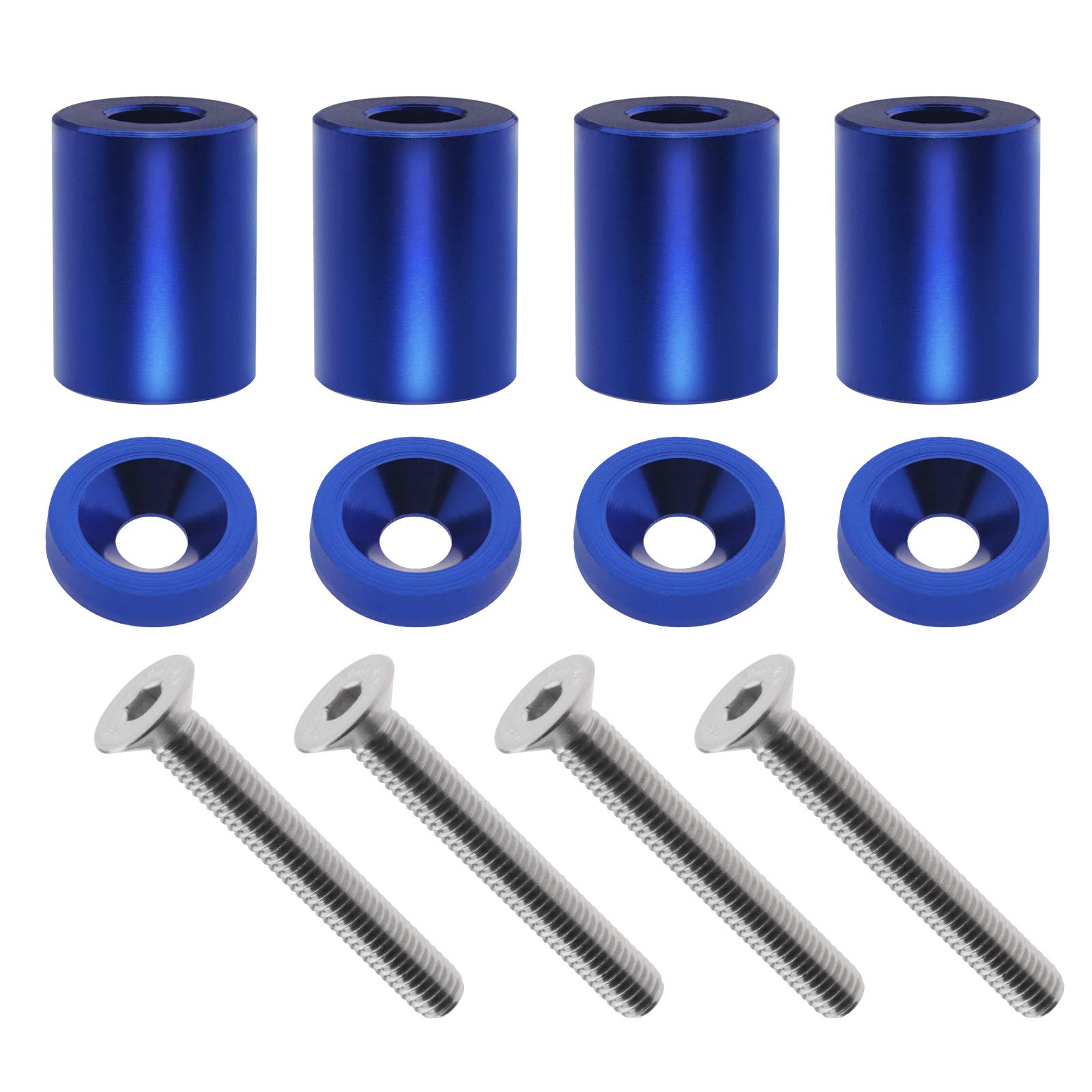 YINETTECH Bonnet Spacer Riser Kit Blue Car Aluminum Alloy Engine Hood Ventilation Spacer Riser Bolts Washers & Wrench Fit for 6mm Motor