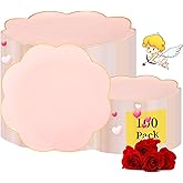 LIYH 100 Pcs Pink Plastic Plates with Flower Gold Edge - Pink and Gold Disposable Combo Plates Includes Dessert & Dinner Plate Tableware Dishes for Birthday Party Valentine's Mother's Day