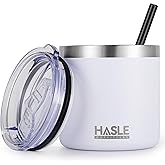 HASLE OUTFITTERS 10oz Insulated Tumblers with Lid and Straw,Stainless Steel Tumbler Travel Coffee Mug,Double Wall Reusable Tumbler Cup for Iced and Hot Drinks(White,1 Pack)