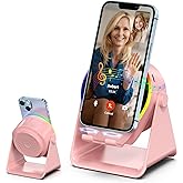 Wireless Induction Speaker, 4 in1 Phone Stand Bluetooth Speaker Amplifier with Colorful Ambient Light 360° Rotation Holder for Tablet iPhone Android,Portable Birthday Gifts for Adults Teens (Pink)