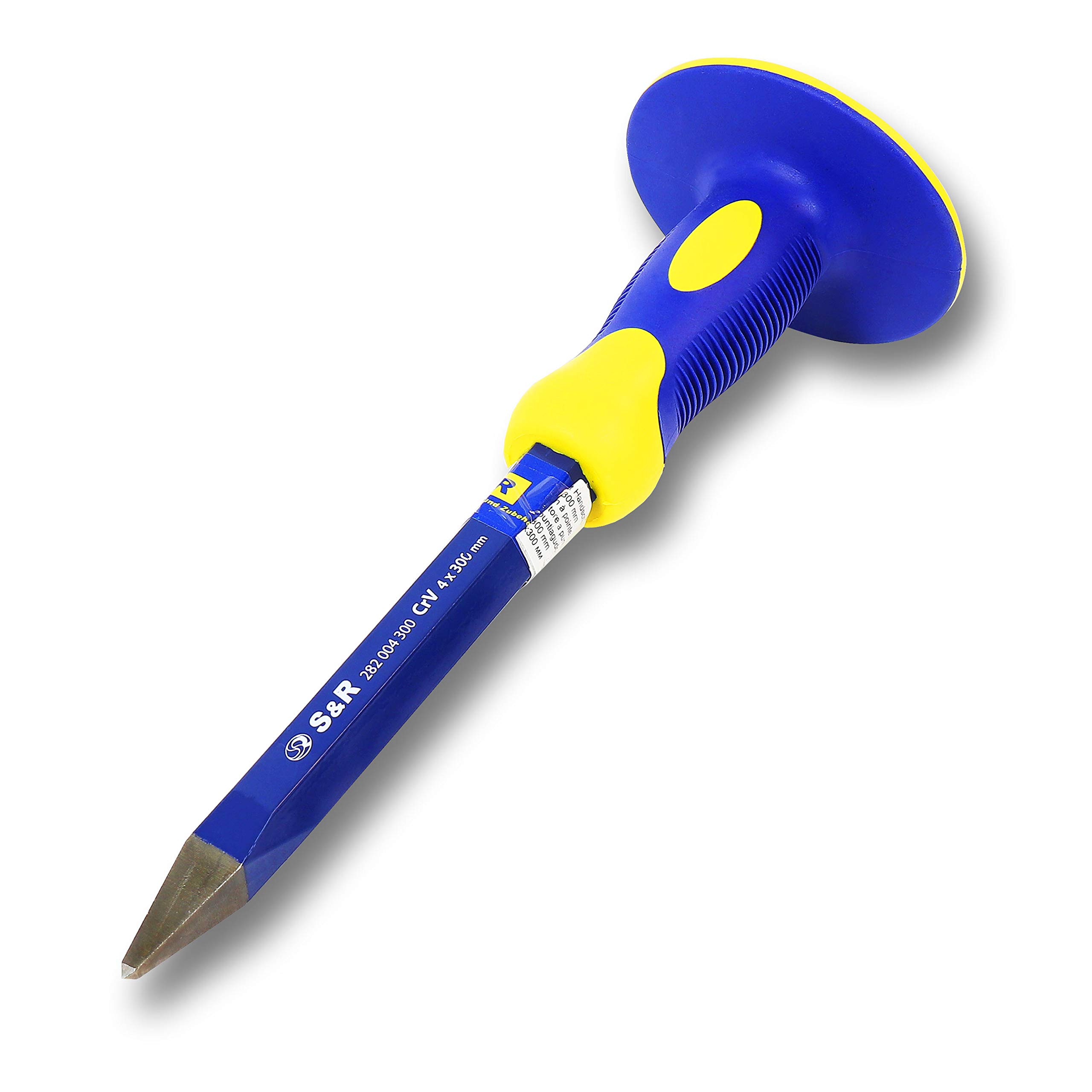 S&R Pointed Chisel - Cold Chisel with Hand Protection - 295 x 95 x 4 mm - 40 Cr-V - Non-Slip Handle