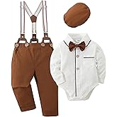 CARETOO Baby Boy Clothes Suit Infant Gentleman Boy Outfits Dress Shirt/Bowtie/Suspender Pants Set 0-18 Months